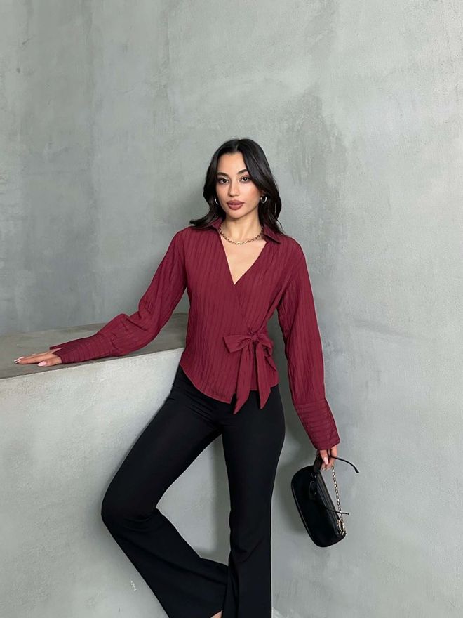 Radica Fashion Elegant Gestreept Shirt In Bordeauxrood Groothandel Kleding Casual
