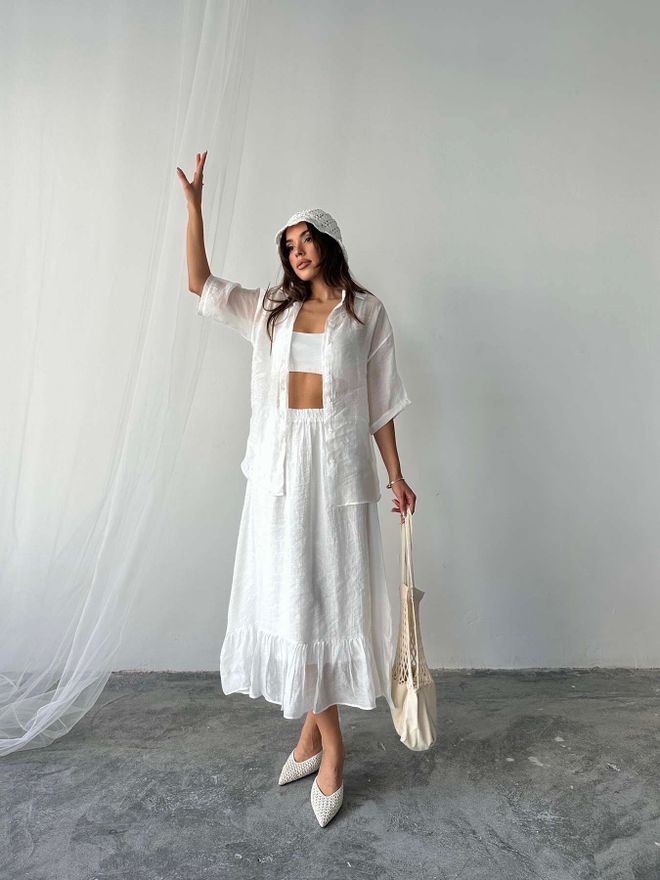 Radica Fashion Witte Elegante Set Met Uitlopende Midirok Groothandel Kleding Bescheiden