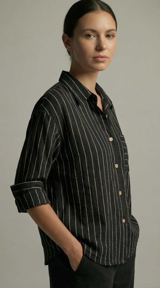 Radica Fashion Black Striped Shawl Collar Regular Fit Shirt Wholesale Clothing Spring