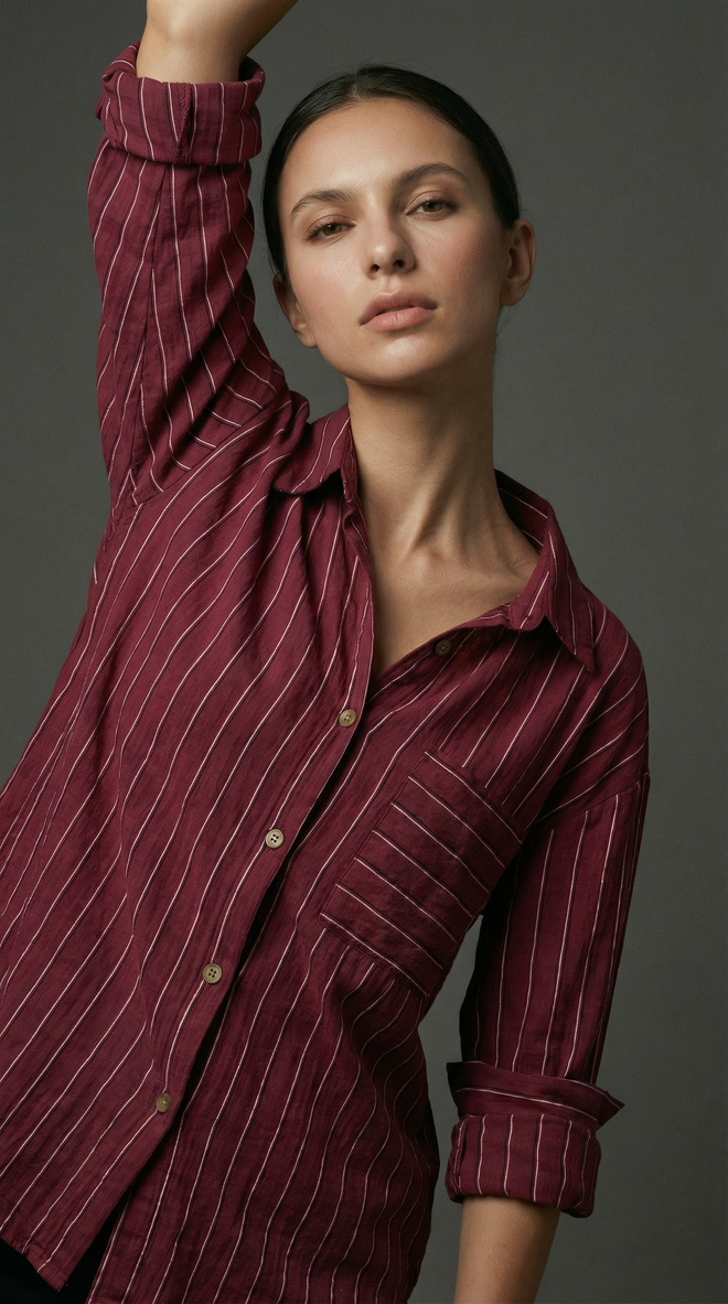 Radica Fashion Claret Red Striped Casual Shirt With 3/4 Sleeves Wholesale Clothing 1