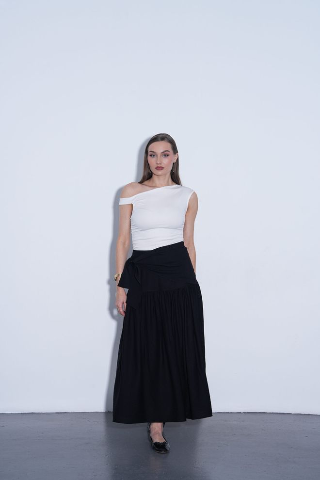 Radica Fashion Fustă Maxi Neagră Elegantă Cu Straturi Și Închidere Cu Cravată Îmbrăcăminte cu ridicata Casual