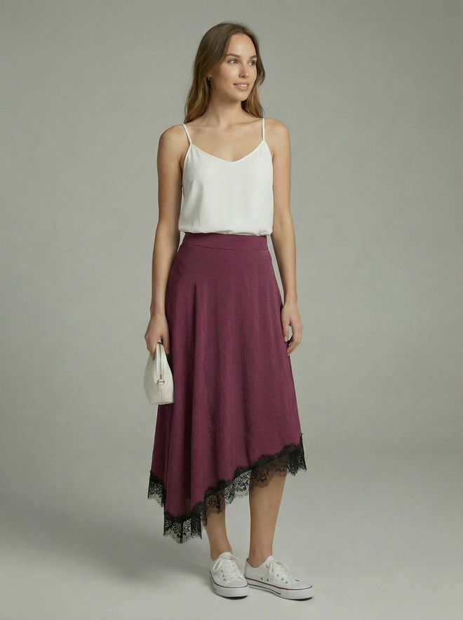 Radica Fashion Fustă Roșu Bordo Asimetric Midi Îmbrăcăminte cu ridicata Casual