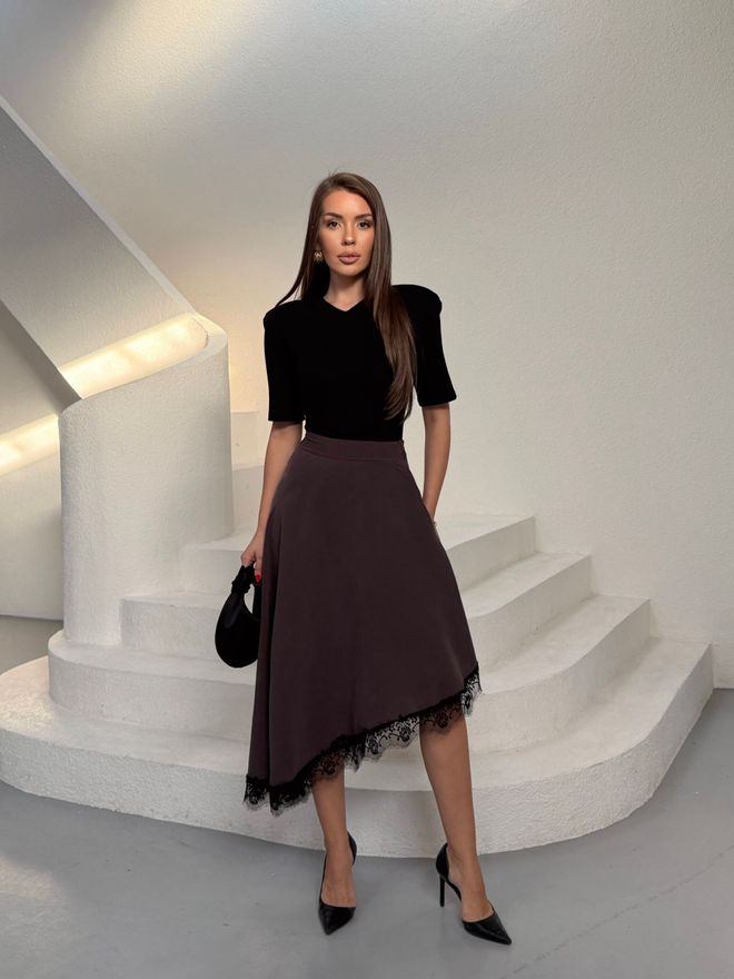 Radica Fashion Элегантная Коричневая Асимметричная Миди Юбка Оптовая продажа одежды Винтаж