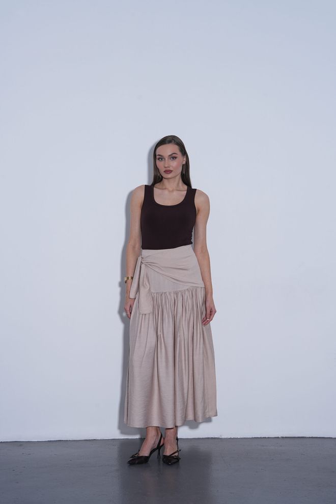 Radica Fashion Beżowa Maxi Spódnica Owijana Elegancka Wysoki Stan Krawat Hurtowa sprzedaż odzieży Skromny