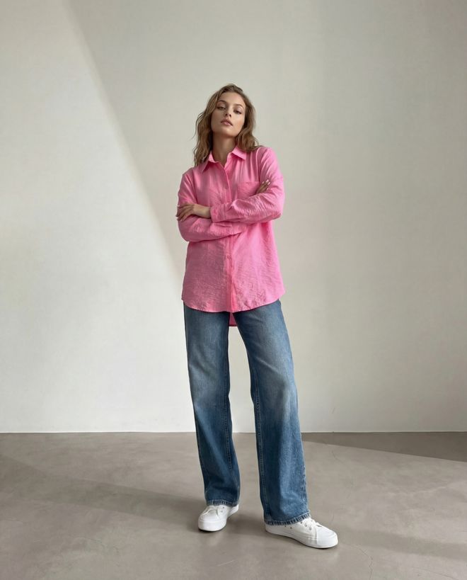 Radica Fashion Pink Casual Buttoned Shirt With Notched Neck Wholesale Clothing 1