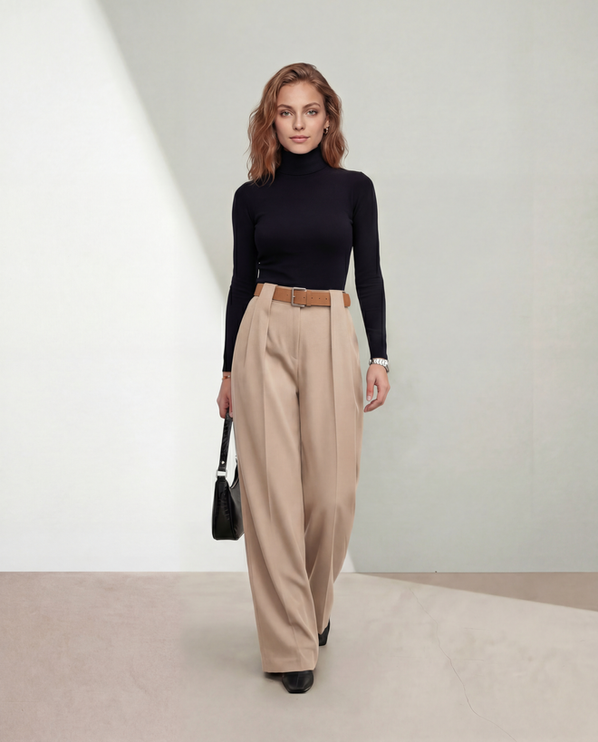 Radica Fashion بنطال بلازو مزيّن بحزام بيج ملابس بالجملة 0