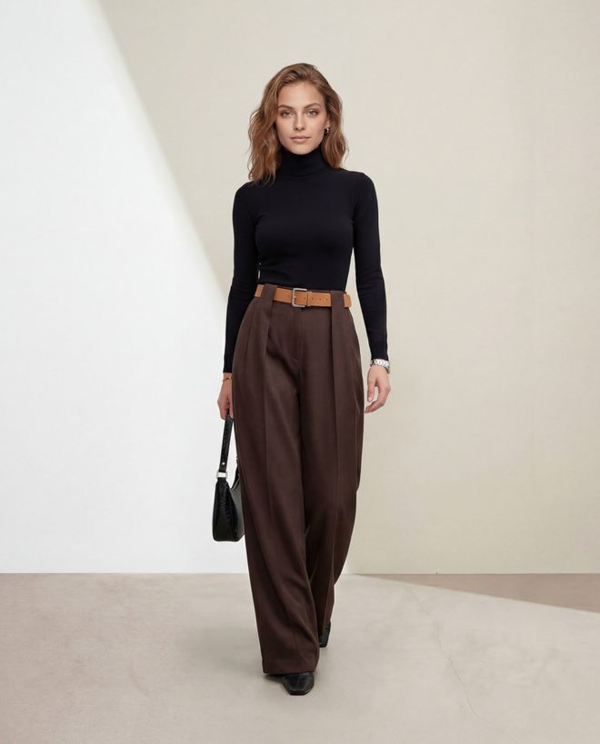 Radica Fashion Brown Palazzo Pants High Waist Wide Leg Wholesale Clothing 1