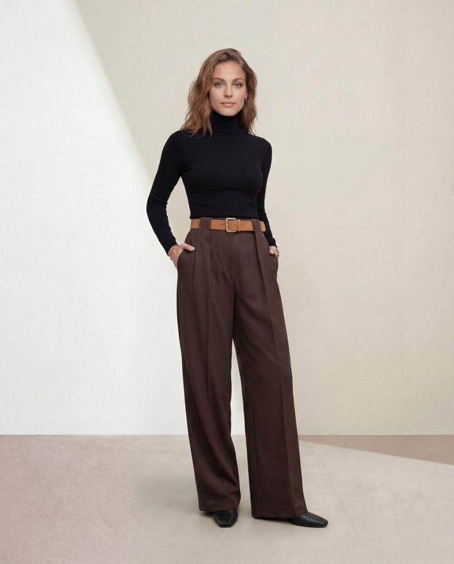 Radica Fashion Brown Palazzo Pants High Waist Wide Leg Wholesale Clothing Work
