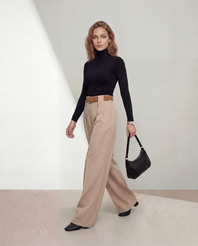 Radica Fashion Pantalon Palazzo Beige À Ceinture Détaillée Vêtements en gros 1