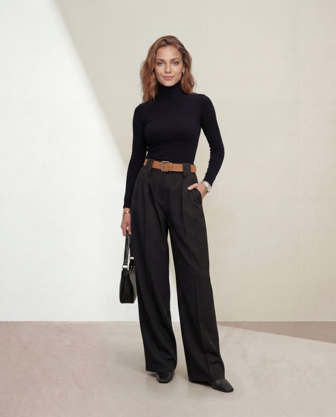 Radica Fashion Pantaloni Chino Neri Eleganti Gamba Larga Vita Alta Lunghi Abbigliamento all'ingrosso Casuale