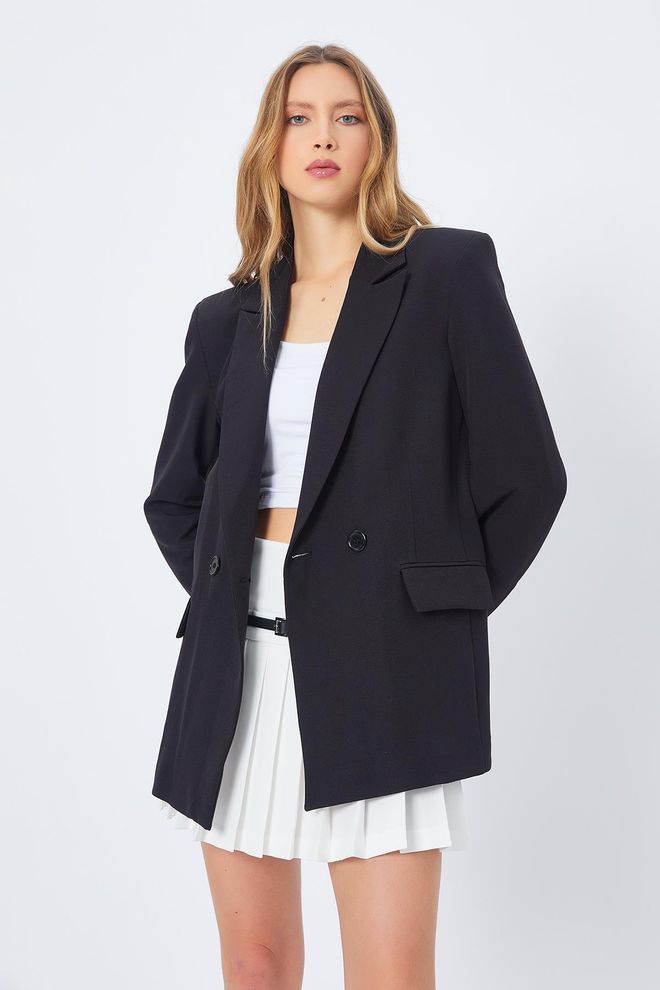 Reyon Giacca Blazer Oversize Nera Abbigliamento all'ingrosso Casuale