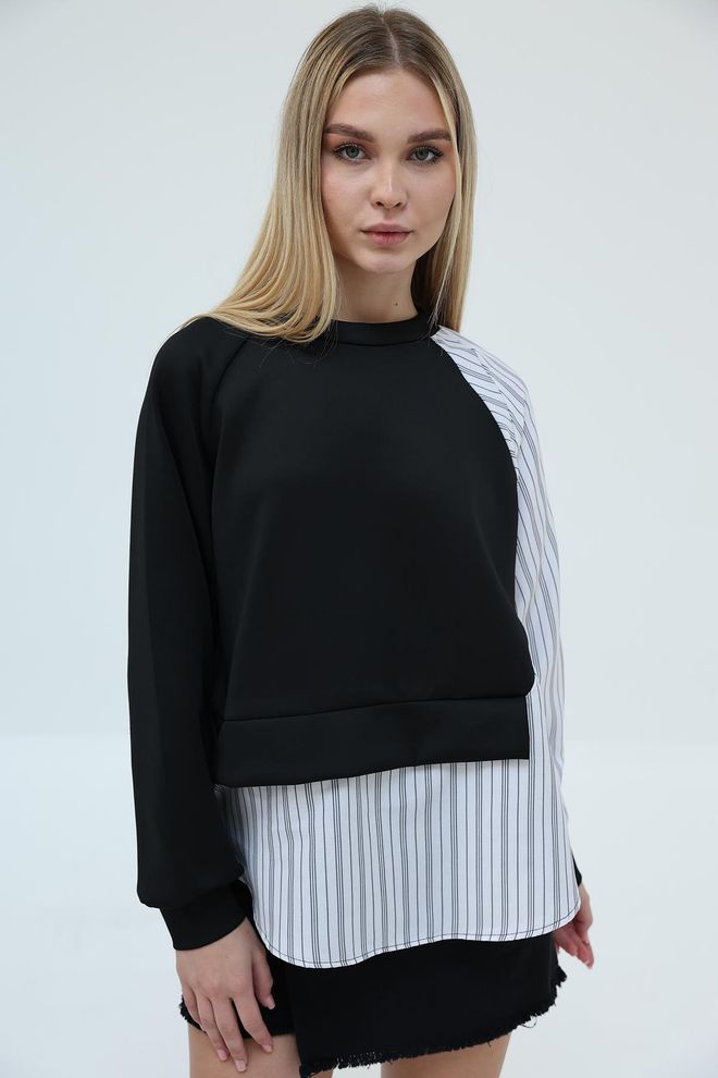 Reyon Gestreept Scuba sweatshirt Zwart Groothandel Kleding Casual