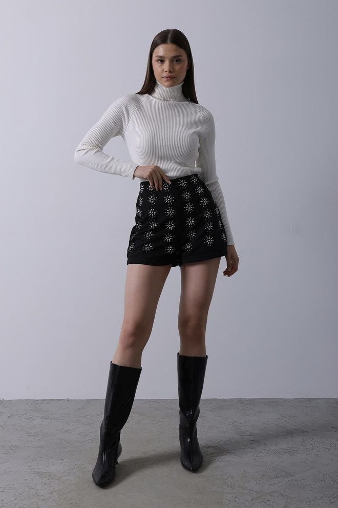 Reyon Pantaloncini In Pelle Scamosciata Pietra Neri Abbigliamento all'ingrosso Casuale