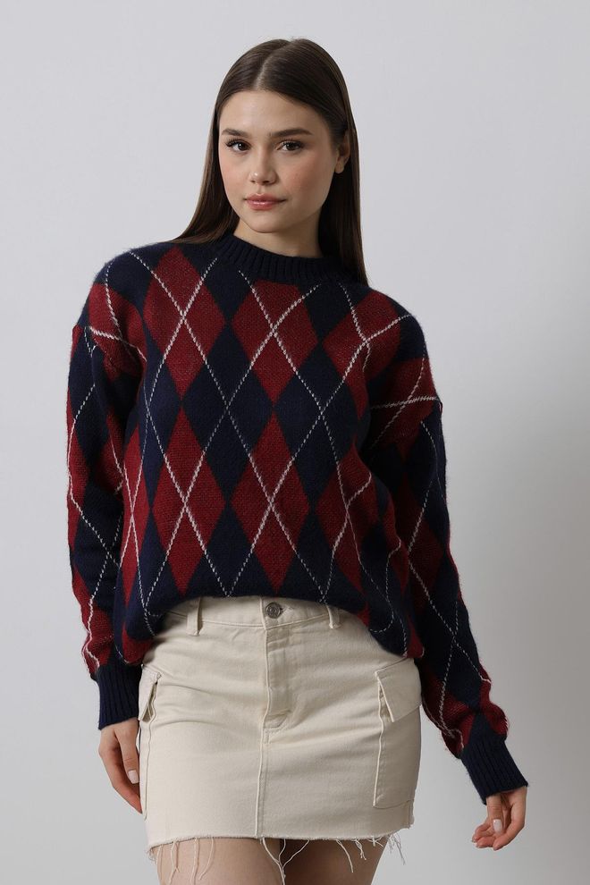 Reyon Prendas De Punto Con Detalles Geométricos Rojo Claret Ropa al por mayor Casual