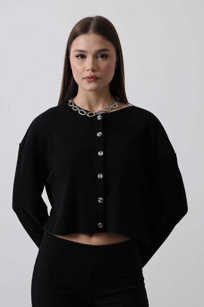 Reyon Cárdigan De Punto Con Detalle De Botones Negro Ropa al por mayor Casual