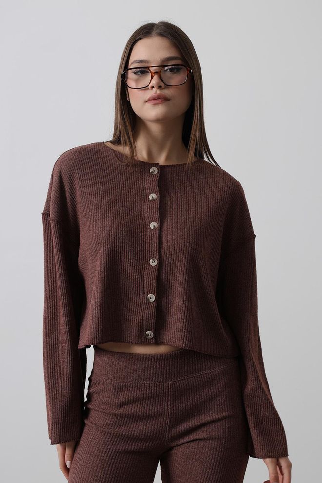 Reyon Cárdigan De Punto Con Detalle De Botones Marrón Ropa al por mayor Casual