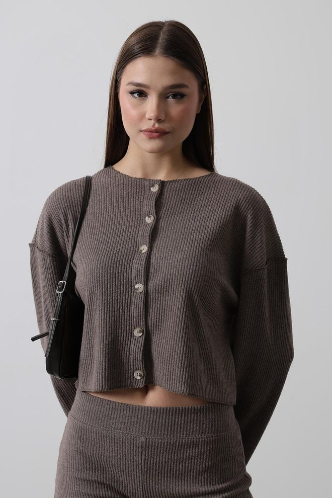 Reyon Cárdigan De Punto Con Detalle De Botones Visón Ropa al por mayor Casual
