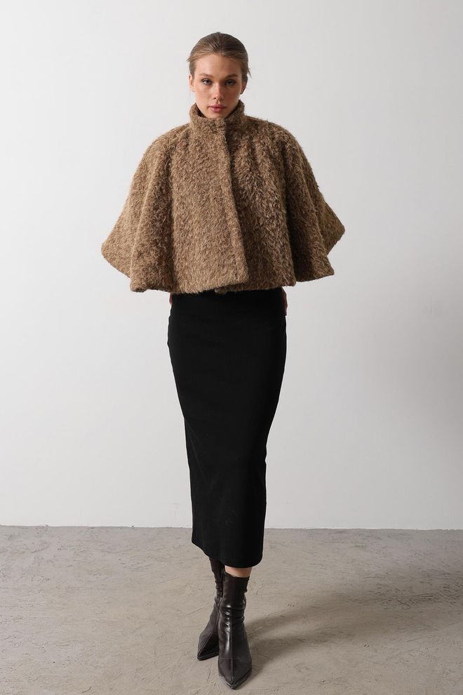 Reyon Stempel Poncho Kameel Groothandel Kleding Herfst