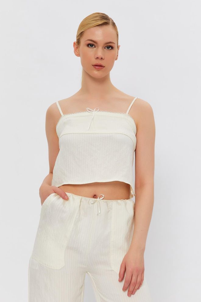 Reyon Blusa Corta Con Tirantes De Cuerda Crudo Ropa al por mayor Casual