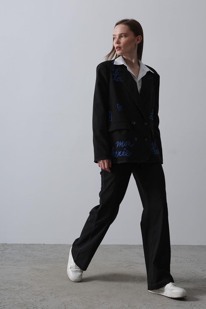 Reyon Set Gecoate Jassen Zwart Groothandel Kleding Casual
