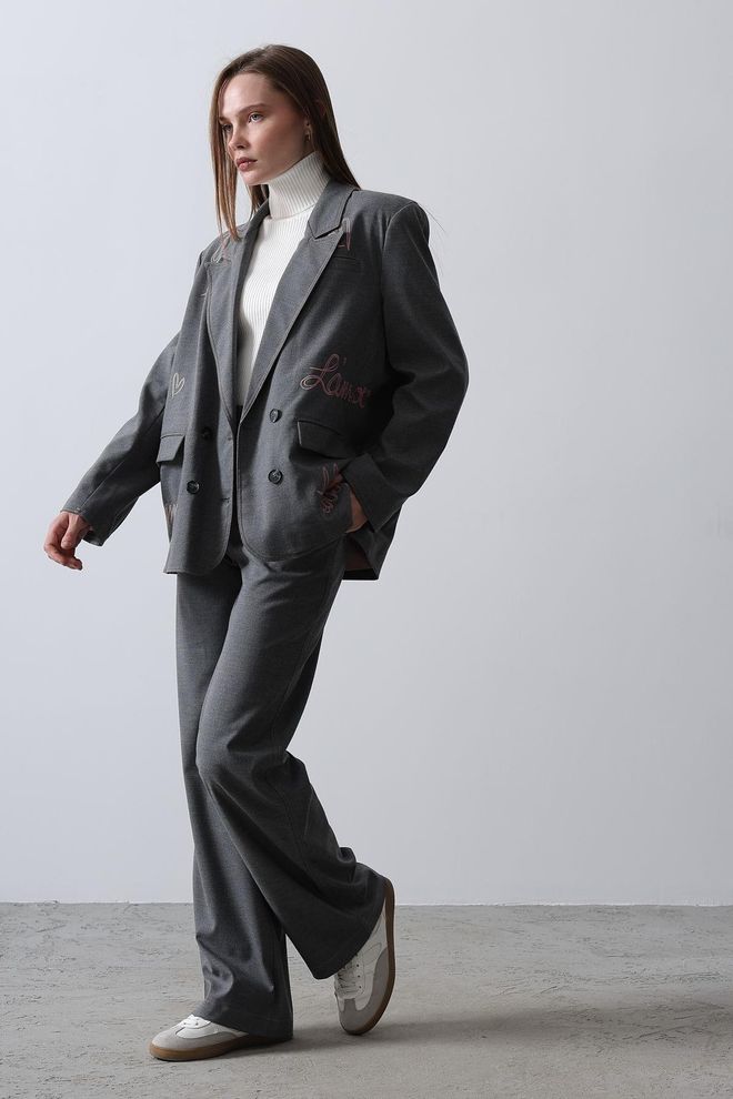 Reyon Set Gecoate Jassen Antraciet Groothandel Kleding Casual
