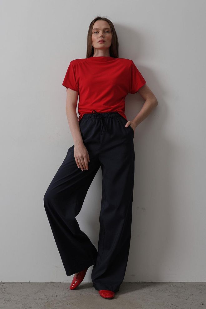 Reyon Pantaloni Larghi Con Elastico In Vita Navy Abbigliamento all'ingrosso Casuale