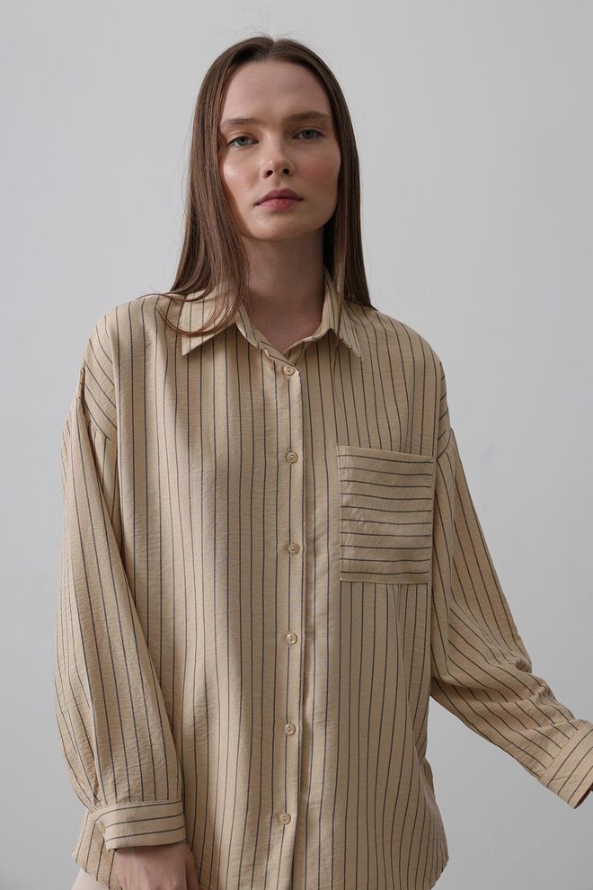 Reyon Camisa A Rayas Con Un Solo Bolsillo Stone Ropa al por mayor Primavera