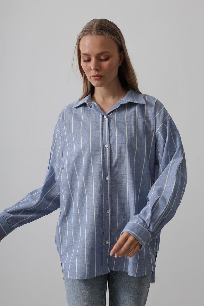 Reyon Gestreept Tuniekshirt Blauw Patroon 1 Groothandel Kleding Casual