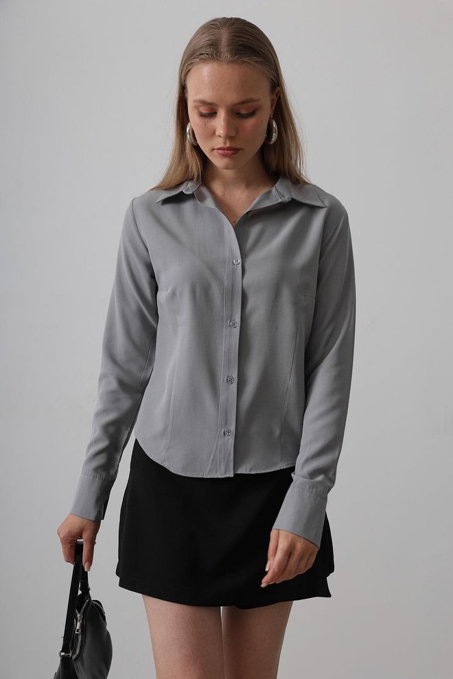 Reyon Chemise Basique Gris Vêtements en gros Décontracté