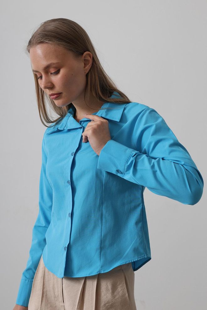 Reyon Chemise Basique Turquoise Vêtements en gros Décontracté