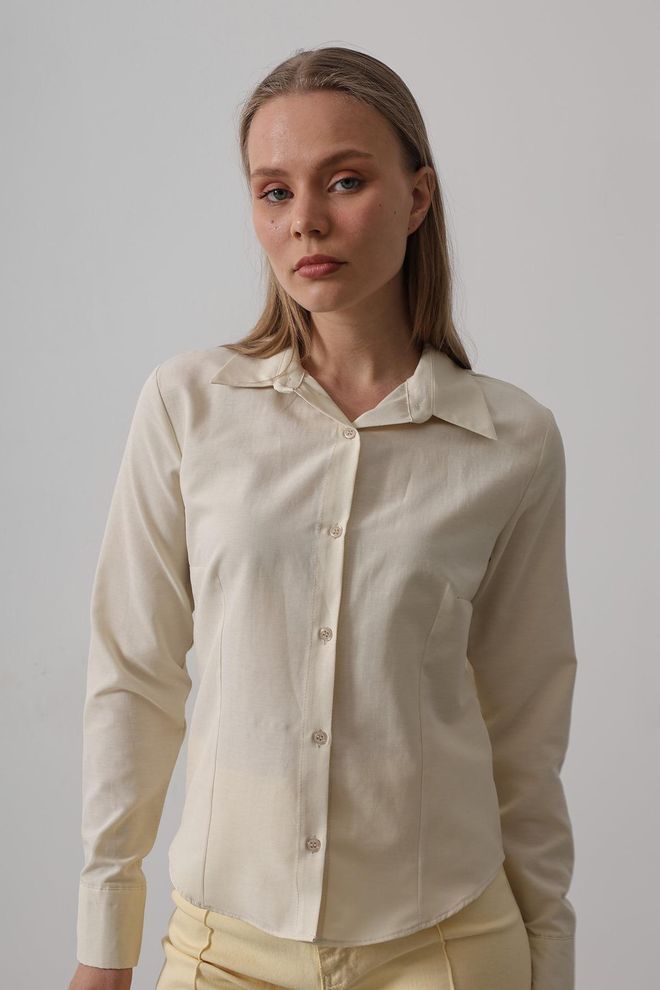 Reyon Chemise Basique Ecru Vêtements en gros Décontracté