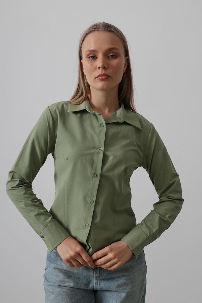 Reyon Chemise Basique Kaki Vêtements en gros Décontracté