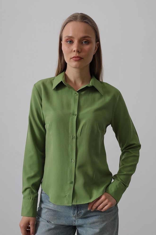 Reyon Chemise Basique Cagla Green Vêtements en gros Décontracté
