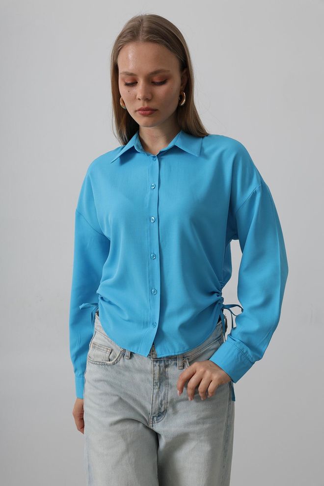 Reyon Camisa Básica Con Lazo Lateral Turquesa Ropa al por mayor Casual