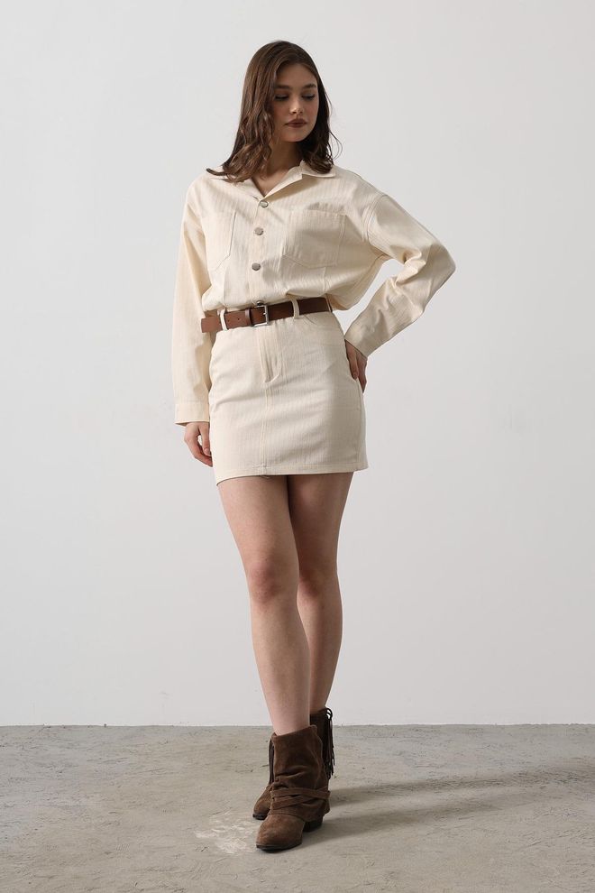 Reyon Φόρεμα Πουκάμισο Ψαροκόκαλο Με Λεπτομέρεια Ζώνης Φυσικό Χονδρικό εμπόριο ενδυμάτων Βαμβάκι