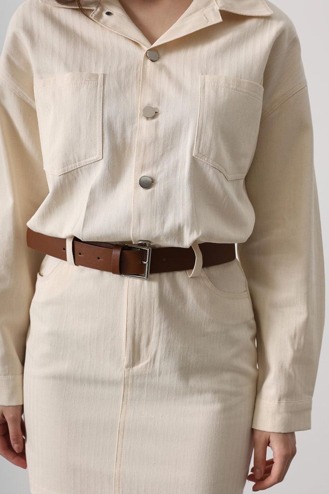 Reyon Φόρεμα Πουκάμισο Ψαροκόκαλο Με Λεπτομέρεια Ζώνης Φυσικό Χονδρικό εμπόριο ενδυμάτων 4