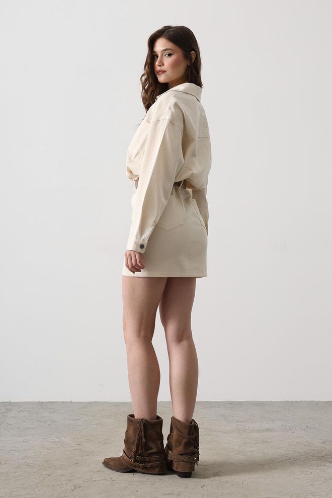 Reyon Φόρεμα Πουκάμισο Ψαροκόκαλο Με Λεπτομέρεια Ζώνης Φυσικό Χονδρικό εμπόριο ενδυμάτων Ραντεβού