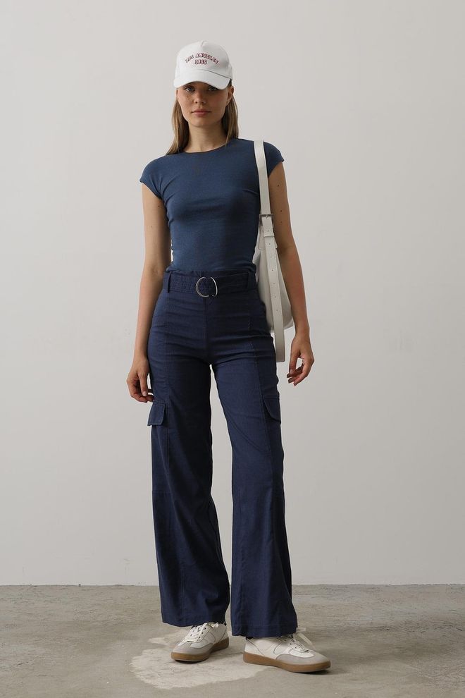 Reyon Pantaloni Cargo Con Cintura Indigo Abbigliamento all'ingrosso Casuale