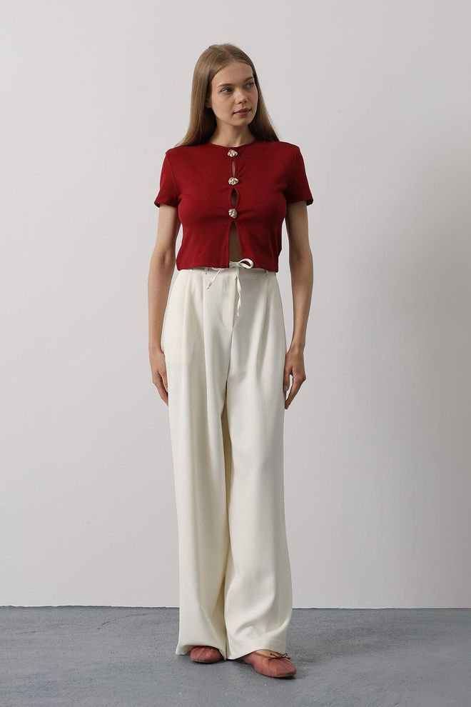 Reyon Pantaloni Oversize In Pizzo Plissettato Ecru Abbigliamento all'ingrosso Casuale