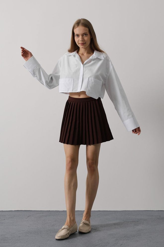 Reyon Chemise Courte À Double Poche Blanche Vêtements en gros Décontracté