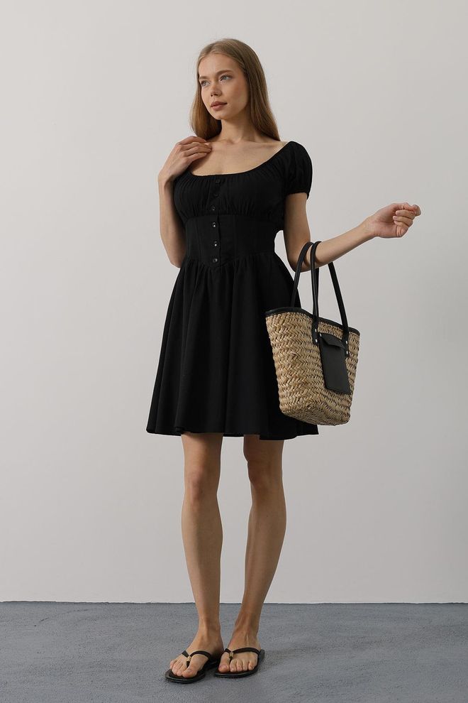 Reyon Mini Haljina Sa Korzetom Za Struk Crna Велепродаја одеће Неформалан