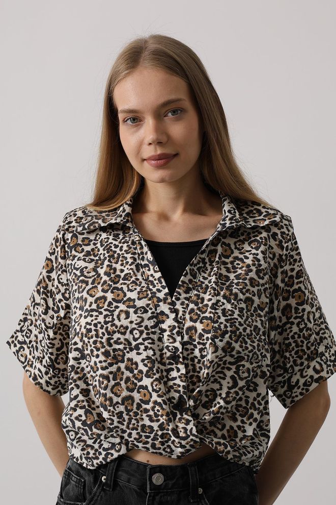 Reyon Camisa Adornada Con Estampado De Leopardo Leopard Ropa al por mayor Casual