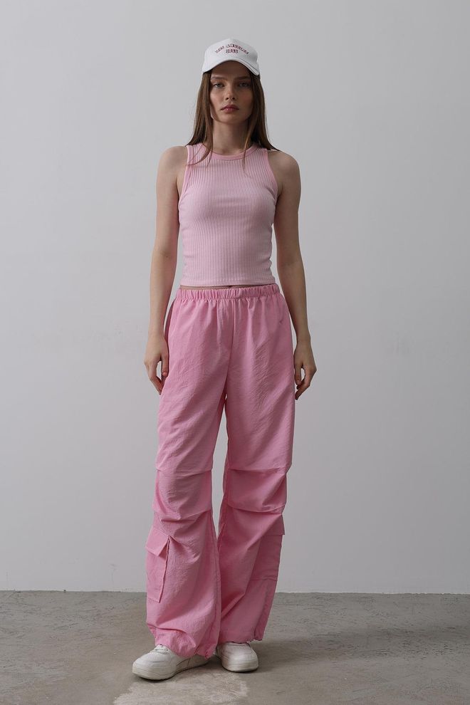 Reyon Parachute Cargo Pants Pink Wholesale Clothing Polyester