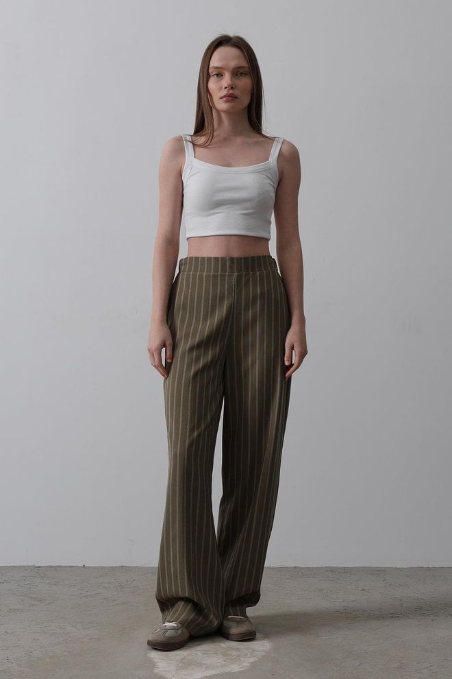 Reyon Pantalon Palazzo À Taille Semi élastique Kaki Vêtements en gros Décontracté