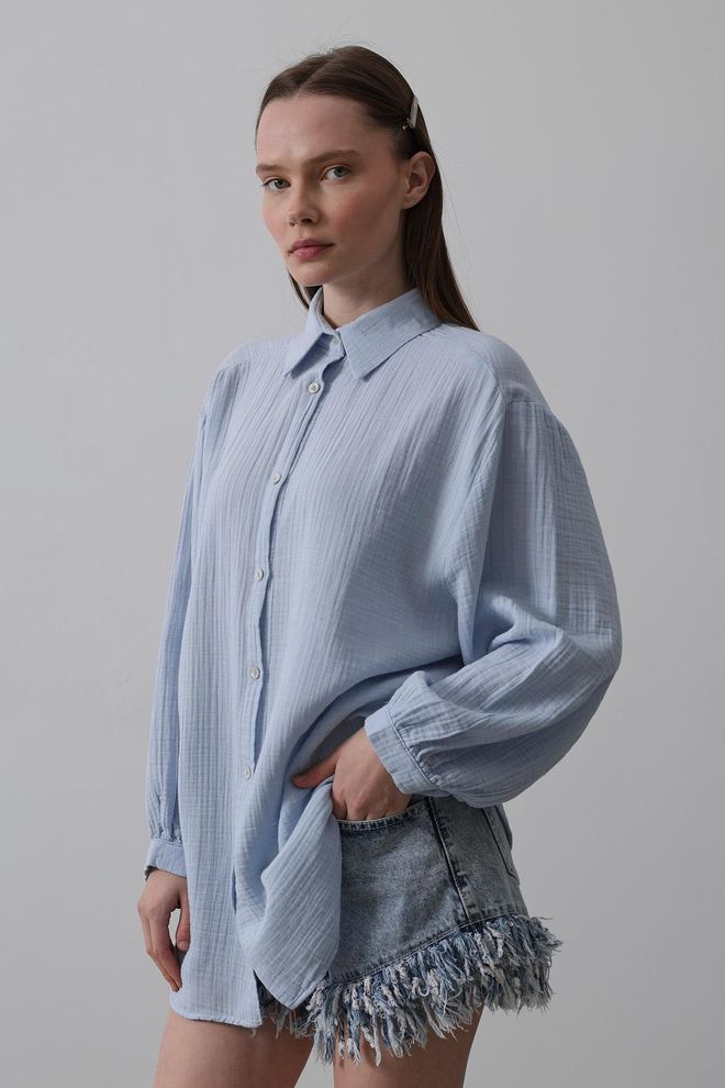Reyon Hemdje Babyblauw Groothandel Kleding Casual