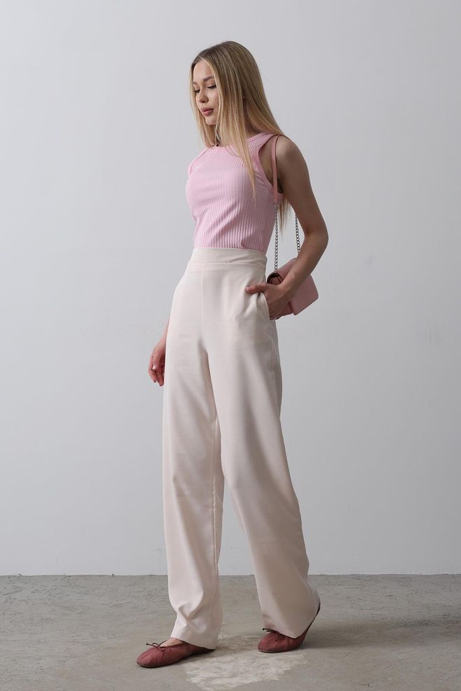 Reyon Half Elastic Waist Palazzo Pants Powder Pink Wholesale Clothing Formal