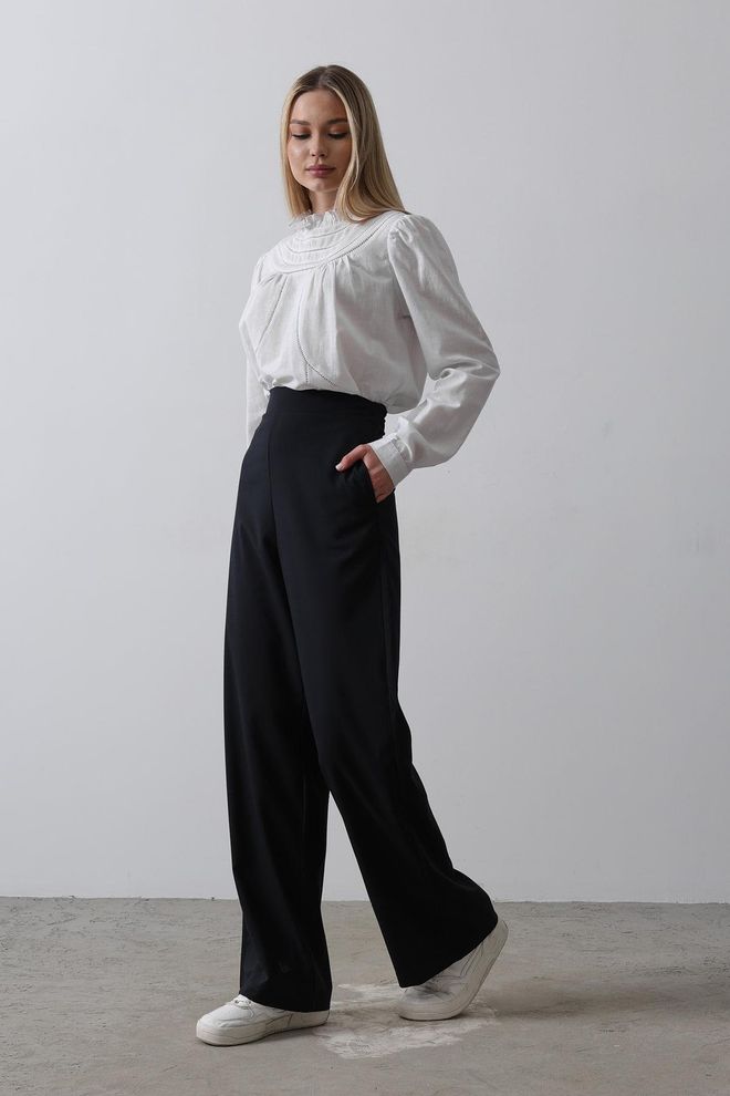 Reyon Palazzo Hose Mit Halbelastischer Taille Navy Großhandelskleidung Formal