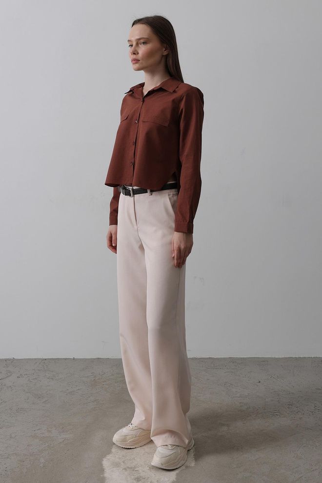Reyon Belted Palazzo Pants Powder Wholesale Clothing Polyester