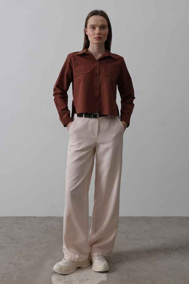 Reyon Belted Palazzo Pants Powder Wholesale Clothing Birthday