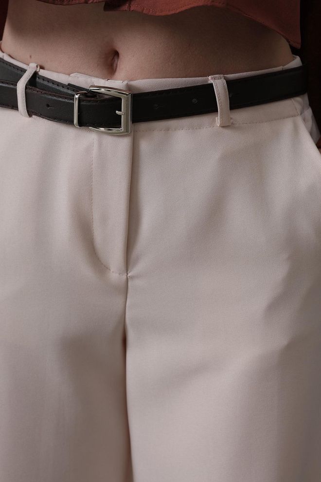 Reyon Belted Palazzo Pants Powder Wholesale Clothing Formal